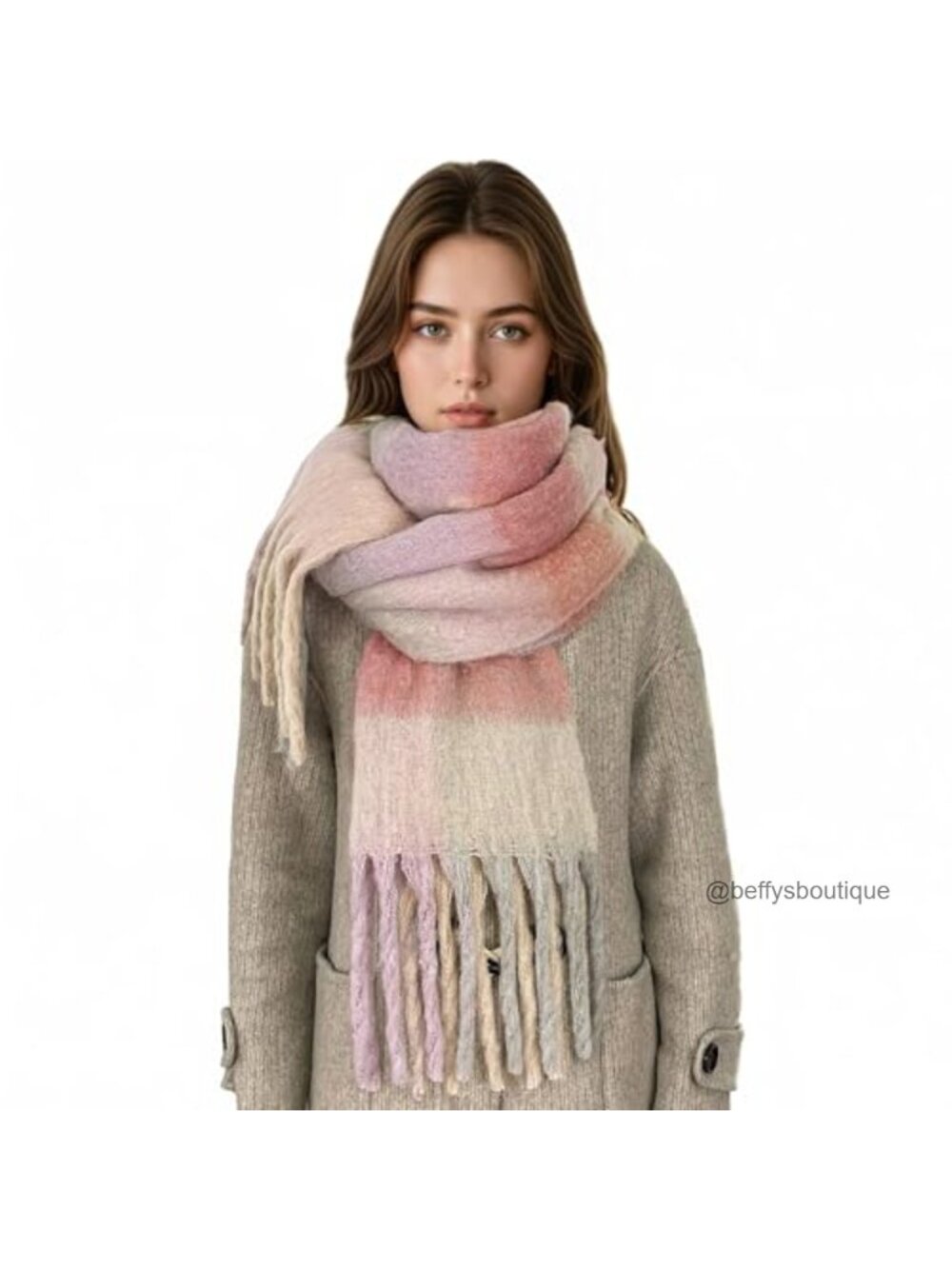Chunky Plaid Tassel Blanket Scarf Warm Winter Shawl Women Soft